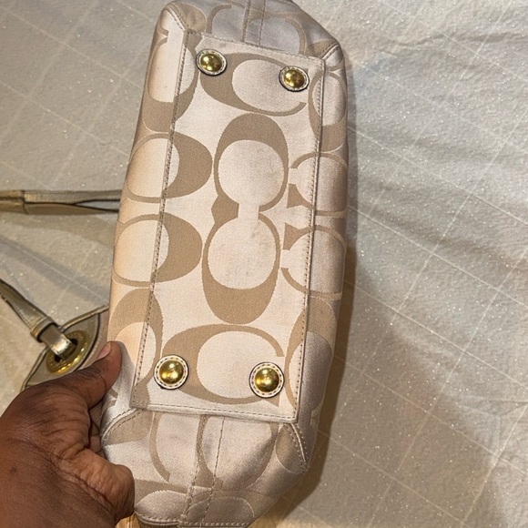 Coach Beige and Gold Signature Tote - Picture 9 of 12